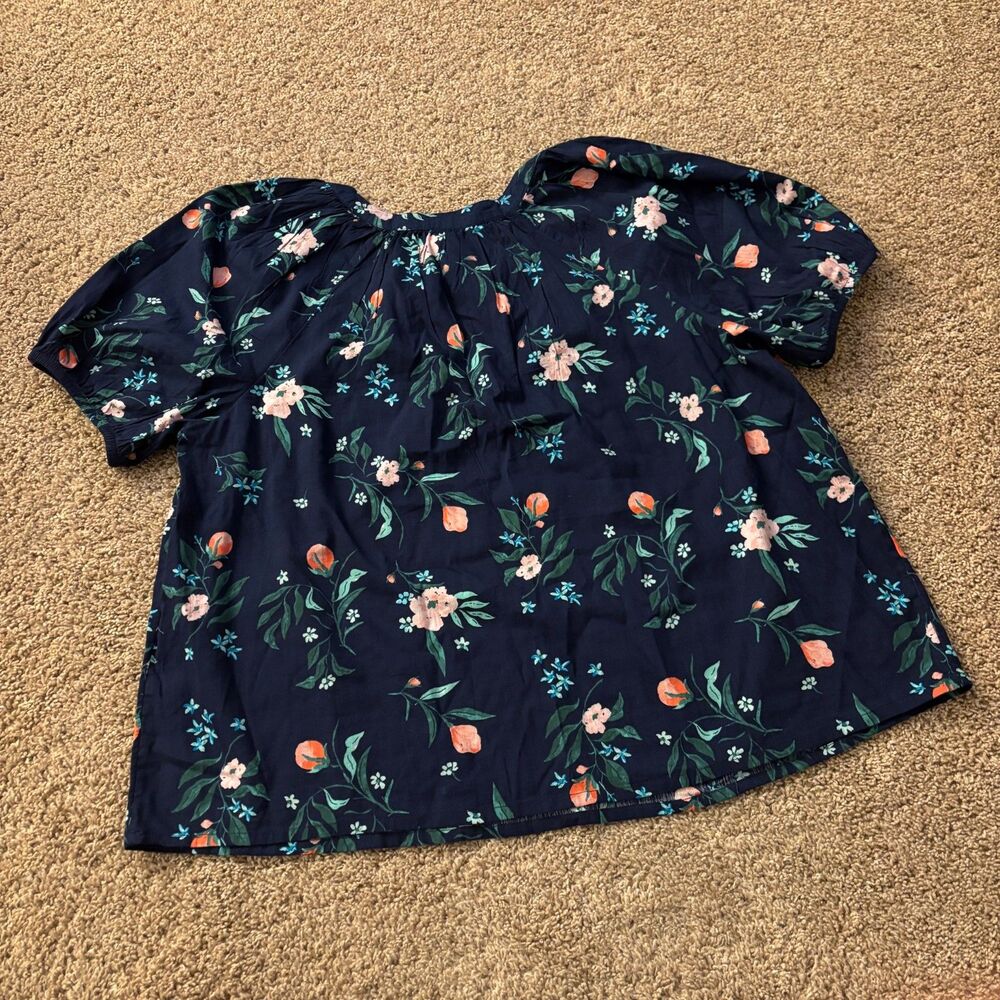 St. John's Bay Blouse Womens 0X Navy Floral Peasant Short Sleeve NWT - Picture 2 of 7